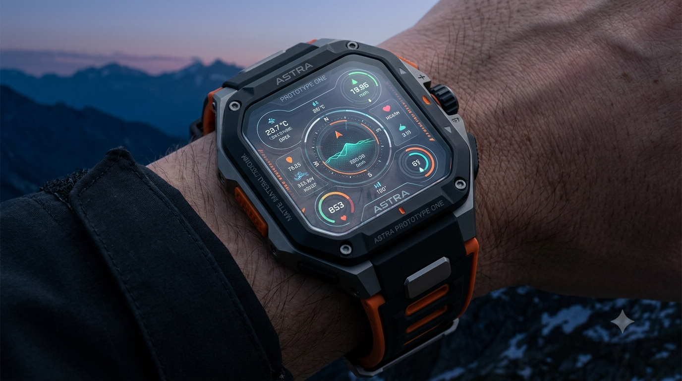 ASTRA Prototype One worn on the wrist at alpine dusk