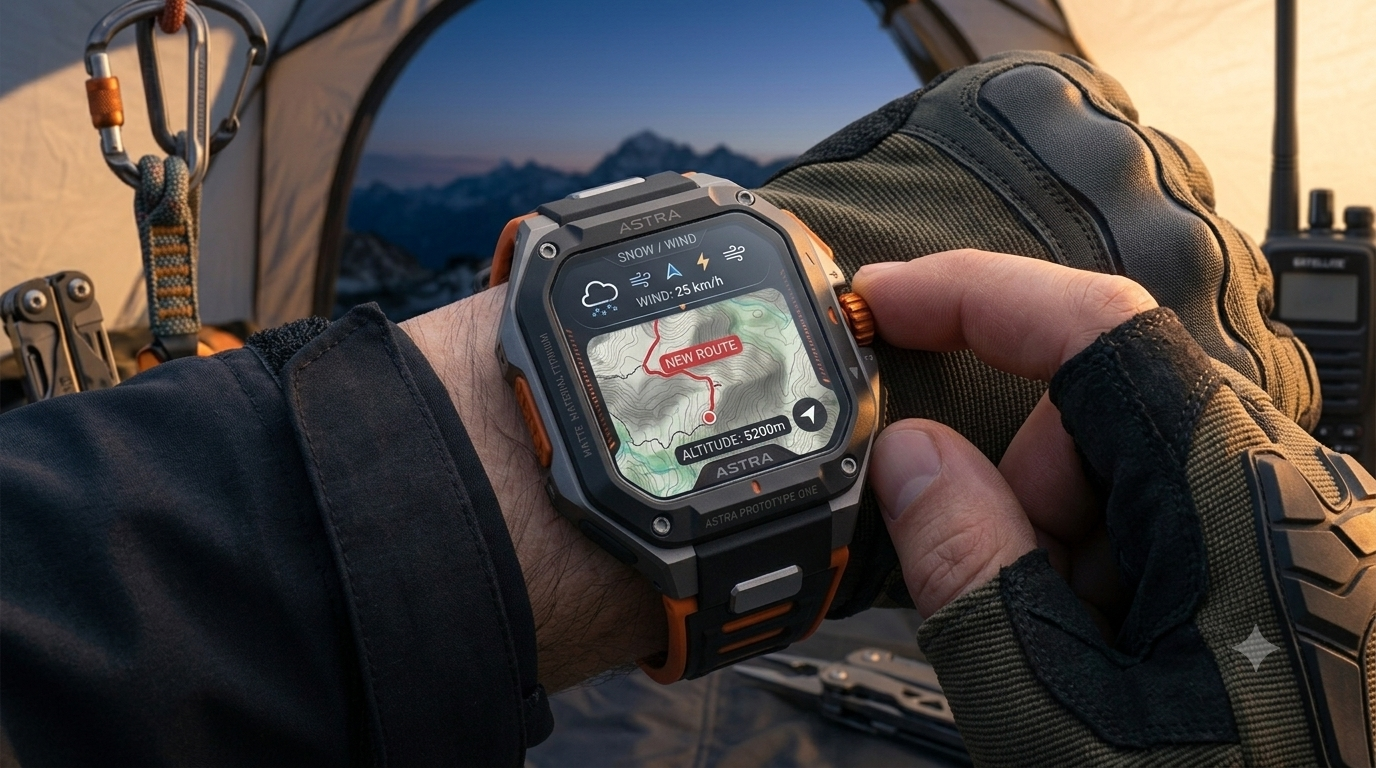 ASTRA Prototype One displaying topographic route navigation at 5,200m altitude